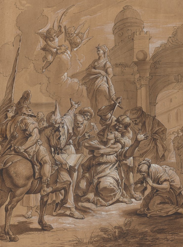En kvindelig helgens martyrdød af Follower of Francesco Fontebasso