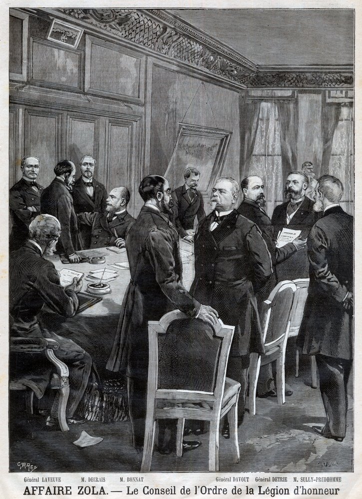 Rådet for den nationale Æreslegionsorden under Dreyfusaffæren, stik ved F. Meaulle efter Garrey. „Le Petit Journal“, 24. april af Fortune Louis Meaulle