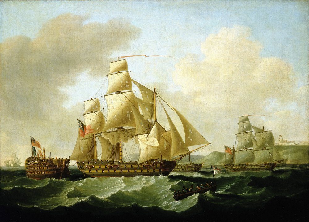 Episoder fra Napoleonskrigene (1803-1815): Den triumferende tilbagevenden med de flygtninge, der blev fanget af Richard Strachan, ud for Rochefort (Frankrig), 4. november. af Francis Sartorius