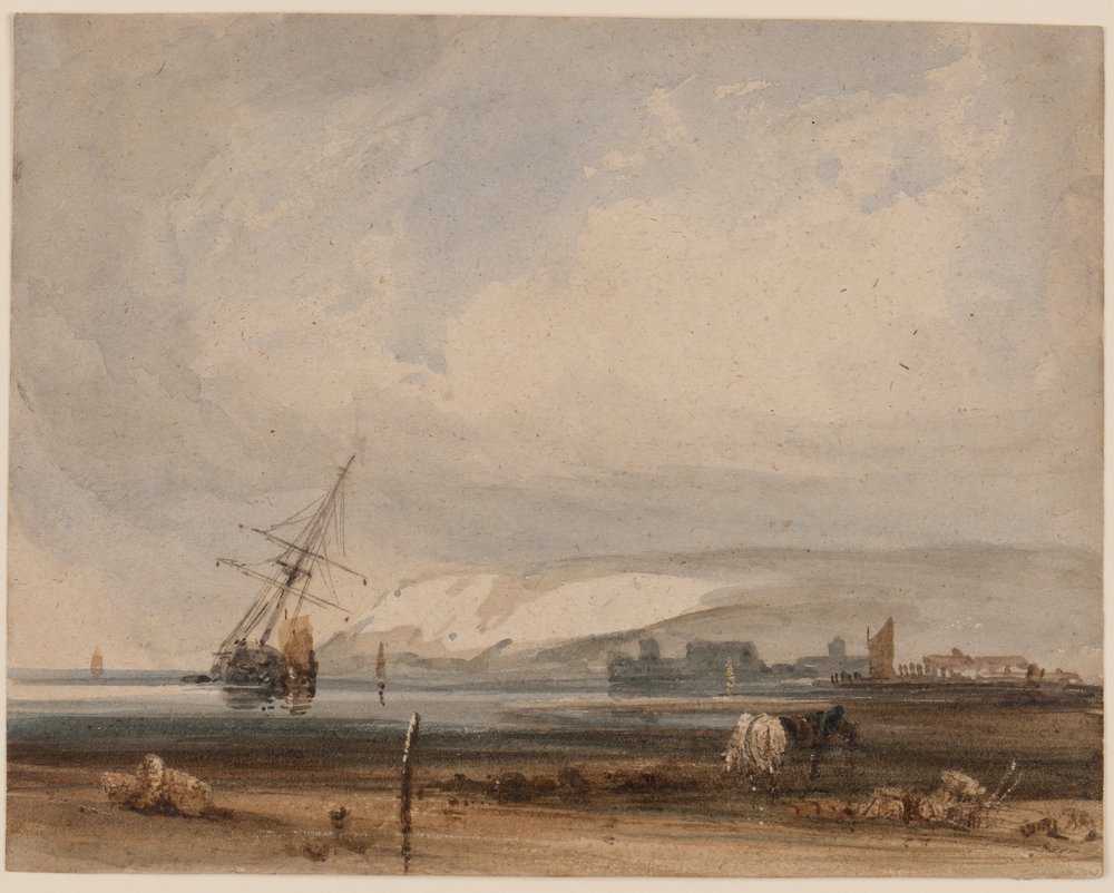 Udsigt langs kysten (wc & gummi arabisk på papir) af Francois Louis Thomas circle of Francia