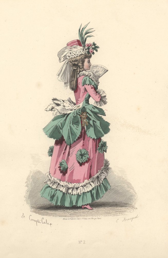 Moderigtig kvinde i kjole med rosetter, Marie Antoinettes æra af Francois Claudius Compte-Calix