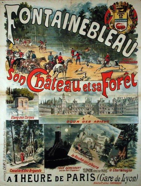 Plakat, der reklamerer for slottet og skoven i Fontainebleau af French School