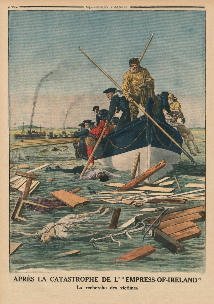 Efter katastrofen med kejserinde-af-Irland, på jagt efter ofrene, bagsideillustration fra 
