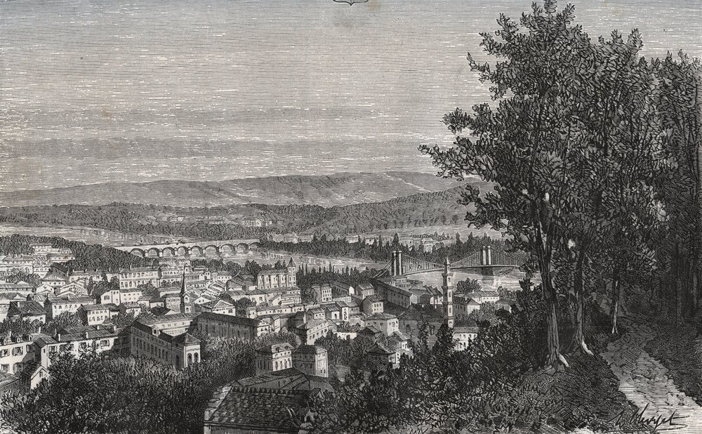Agen - Lot-et-Garonne - indgravering i "La France illustrée: geografi, historie, statistisk administration" af V.A. Malt-Brown. 1884 af French School