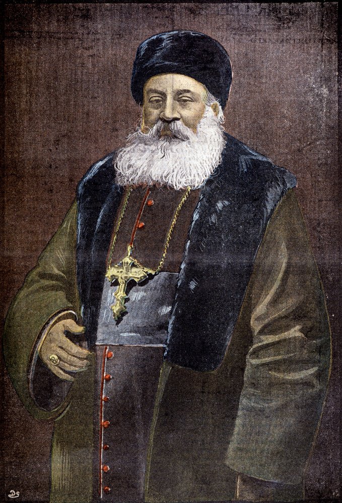 Alphonse Favier (1837-1905), fransk lazarist, eveque de Pekin, boksernes helt fra legationernes sæde, i 1900 (stik) af French School