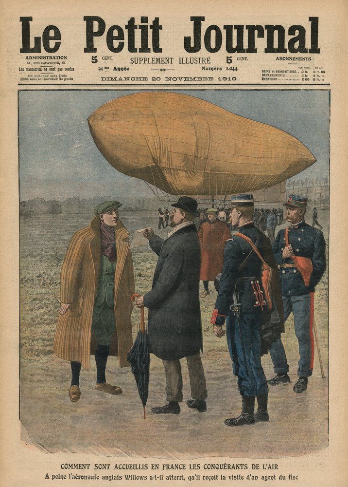 Hvordan luftkæmperne bliver modtaget i Frankrig, Ernest Willows, illustration fra "Le Petit Journal", supplement illustre, 20. november 1910 af French School