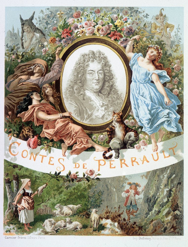 Portræt af Charles Perrault - Frontispice af "" Tales de Perrault"" af French School