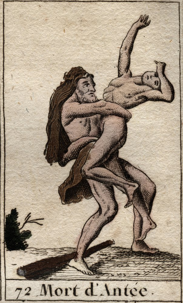 Repræsentation af Hercules Terrassant Ante, konge af Libyen (Heracles (Hercules) dræber Antaeus med et bjørneknus) Fra "Mythology of Youth" af Pierre Blanchard 1803. af French School