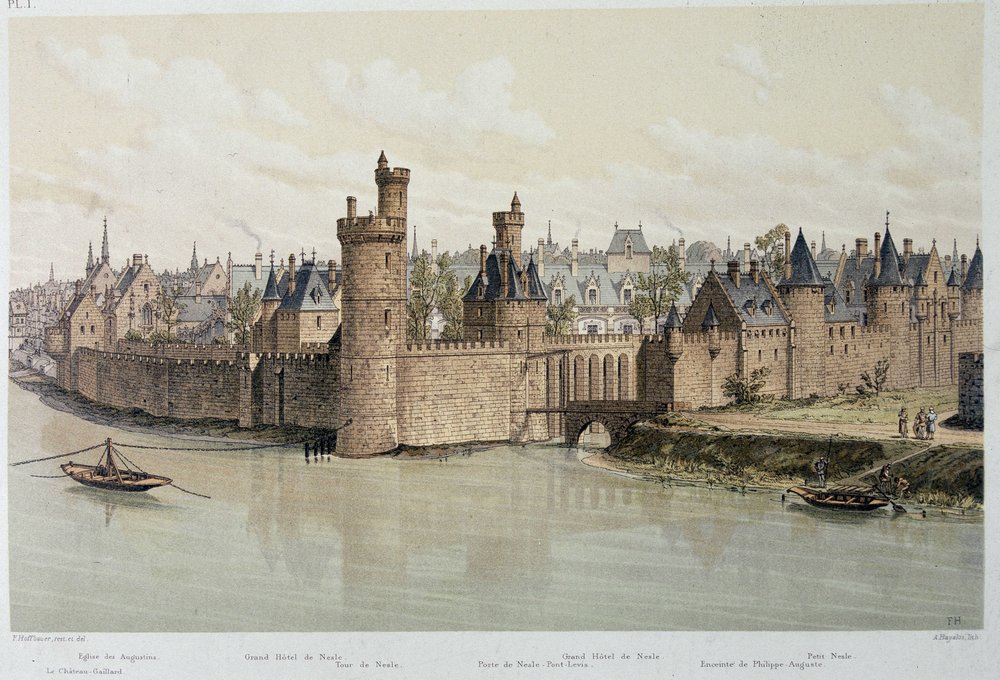 Hotellet og tårnet i Nesles i 1380 - i "Paris gennem tiderne", slutningen af det 19. århundrede af French School