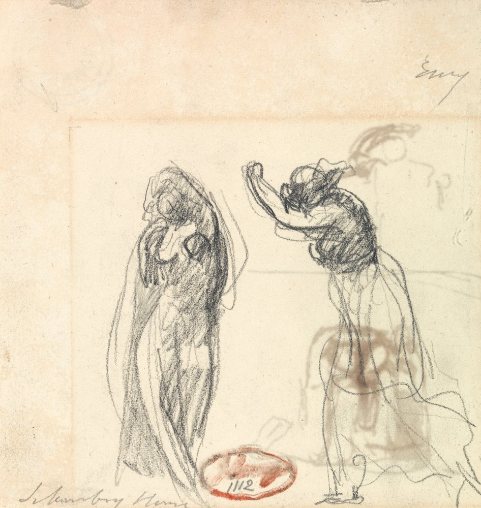 To skitser af en kvindefigur af George Romney