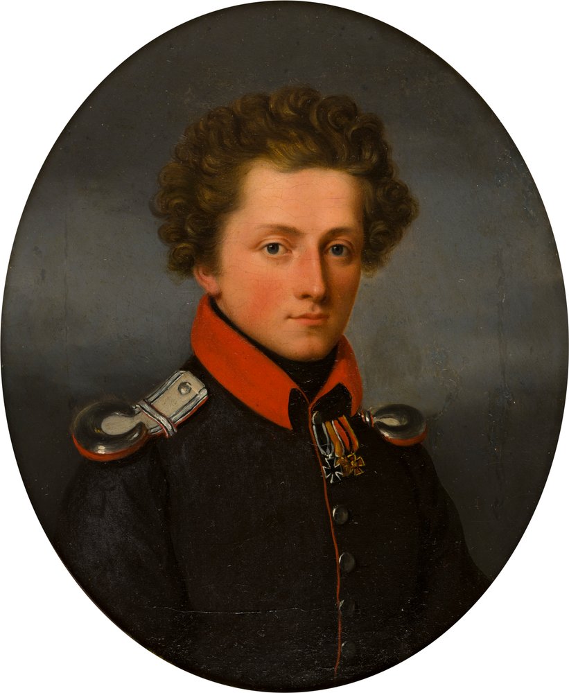 Portræt af en ung officer, ca. 1801-99 (olie på lærred) af German School