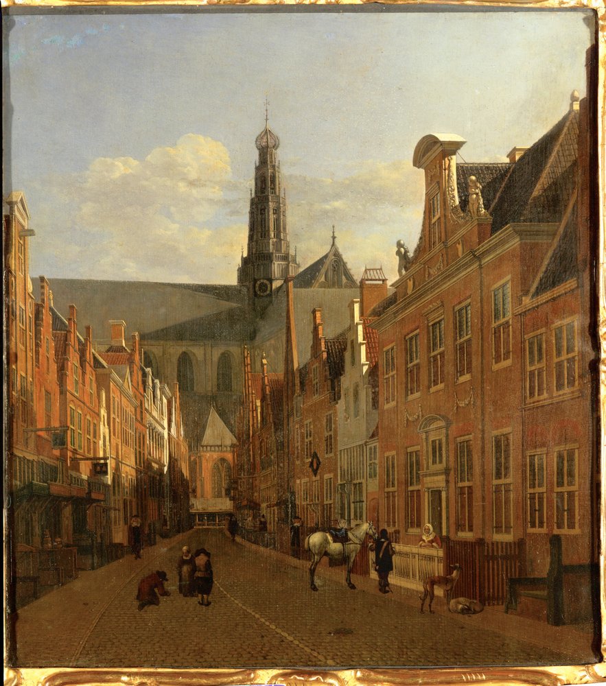 Gade i Haarlem med St. Bavon-kirken i baggrunden (olie på egetræ) af Gerrit Adriaensz Berckheyde