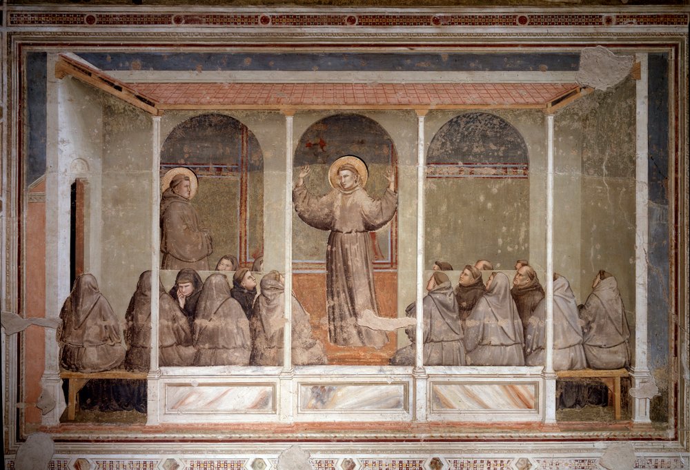 Sankt Frans viser sig for et kapitel i Arles under Sankt Antonius af Paduas prædiken af Giotto (c.1266-1337)