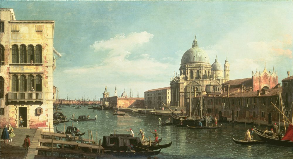 Udsigt over Canal Grande: Santa Maria della Salute og Dogana fra Campo Santa Maria Zobenigo, begyndelsen af ​​1730