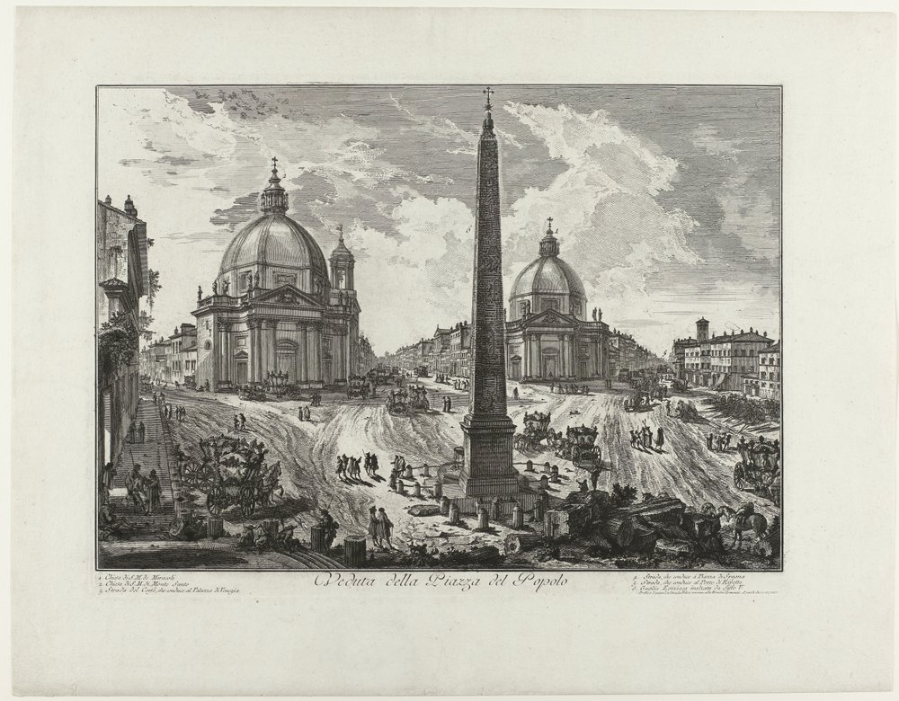 Piazza del Popolo te Rom (titel på objekt) Udsigt over Piazza del Popolo (titel på objekt) Gezichten op Rom (serietitel) Udsigt over Rom designet og indgraveret af Giambattista Piranesi-arkitekten Ve (nez) iano (serietitel) af Giovanni-Battista Piranesi