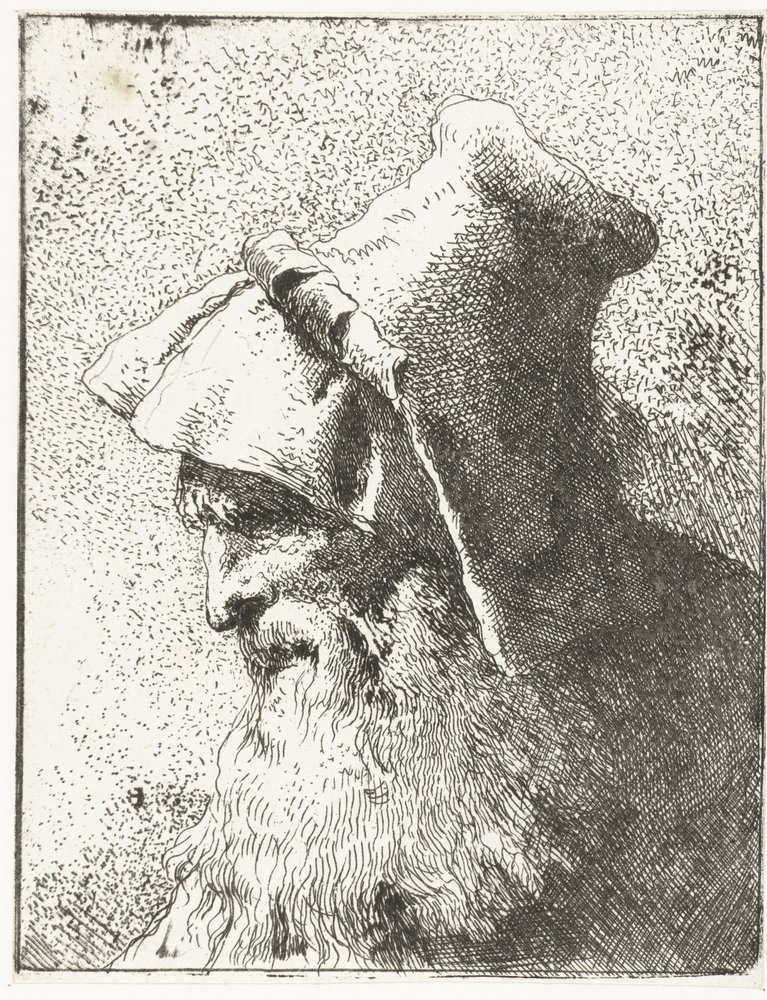 Mand med skæg og hat Samling af hoveder (serietitel) Raccolta di Teste (serietitel) af Giovanni Domenico Tiepolo