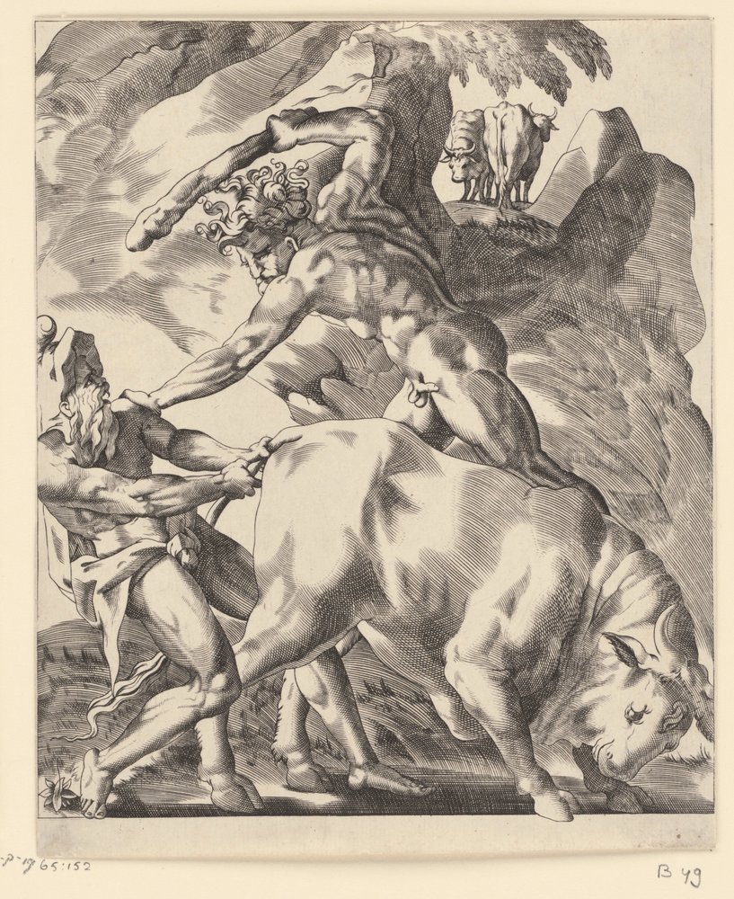 Hercules kæmper med Cacus Scener med Hercules (serietitel) af Giovanni Jacopo Caraglio