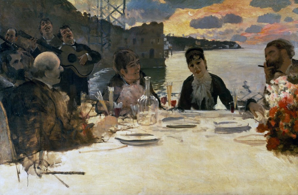 Frokost på Posillipo, ca. 1879 (olie på lærred) af Giuseppe or Joseph de Nittis