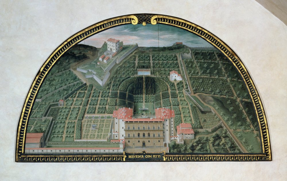 Fort Belvedere og Pitti-paladset fra en række lunetter, der viser udsigten over Medici-villaerne, 1599 (tempera på panel) af Giusto Utens