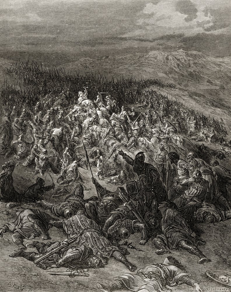 To hundrede riddere angriber 20.000 saracenere, illustration fra 