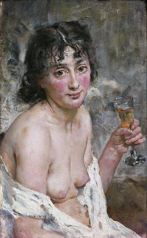 Champagnepige (olie på lærred) af Hans Olaf Heyerdahl