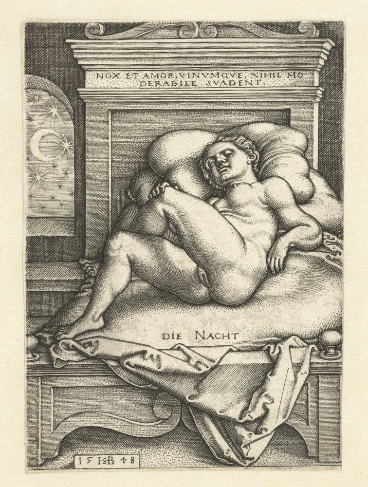 Sovende nøgen kvinde som Natten af Hans Sebald Beham