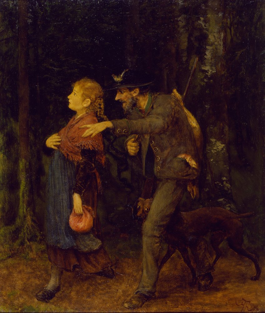 Jæger med hestefod og pige af Hans Thoma