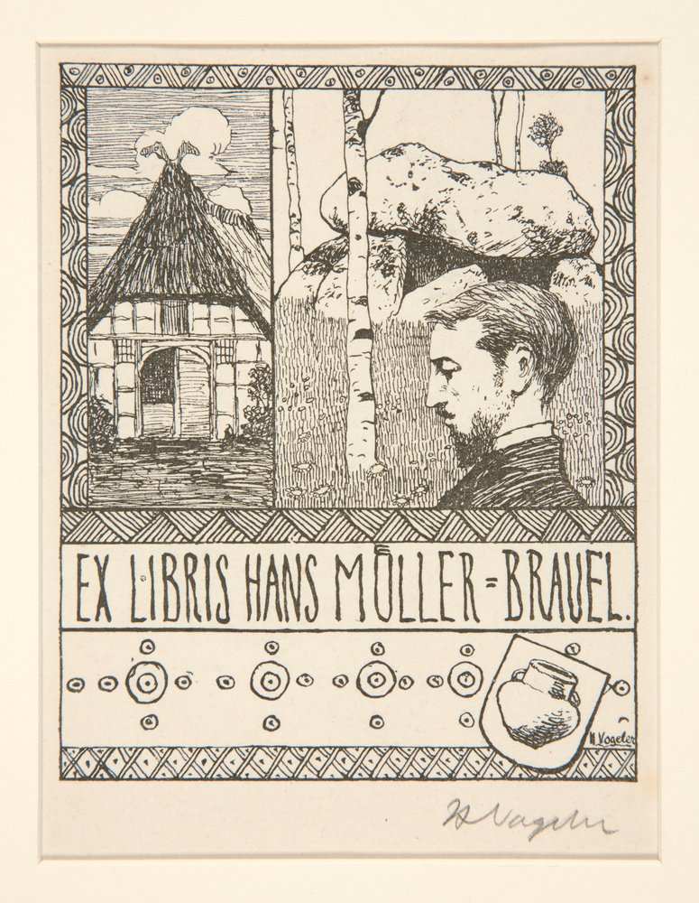 Bogplade: Ex Libris Hans Mueller-Blauel af Heinrich Vogeler