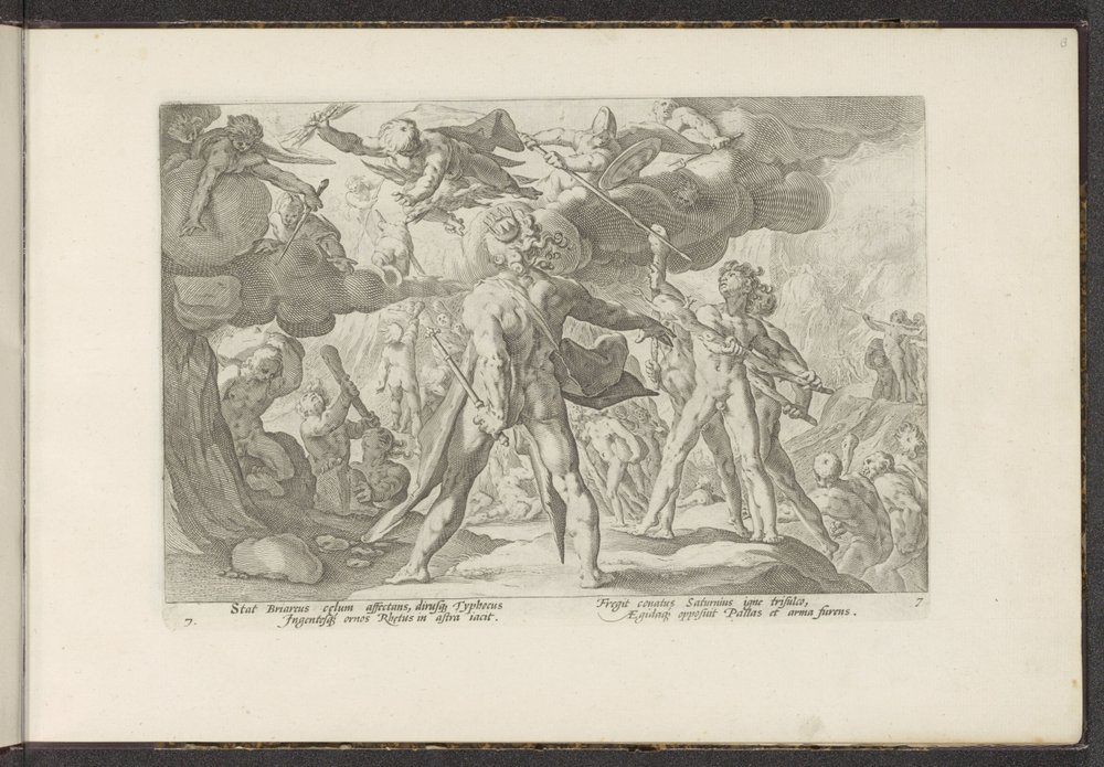 Giganternes angreb på gudernes verden Ovids metamorfoser (serietitel) Genskabelser af P. Ovidius Naso (serietitel) af Hendrick Goltzius (workshop of)