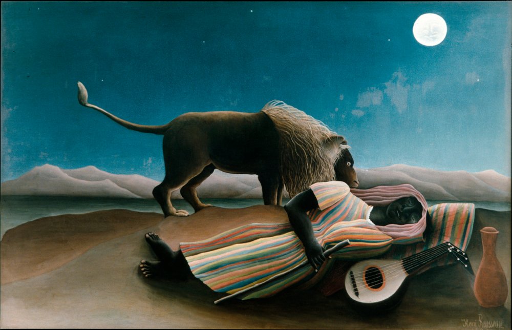 The Sleeping Gypsy Painting af Henry Rousseau dit le Douane Rousseau af Henri J.F. Rousseau
