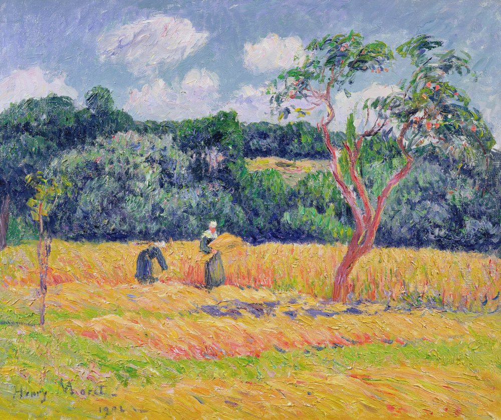 Figurer, der høster en hvedemark af Henry Moret