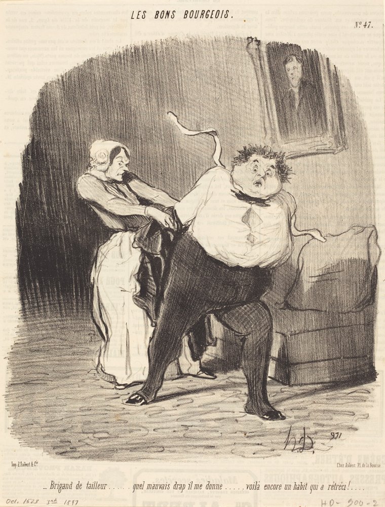 Skrædderrøver... endnu et stykke tøj... krympet! af Honoré Daumier
