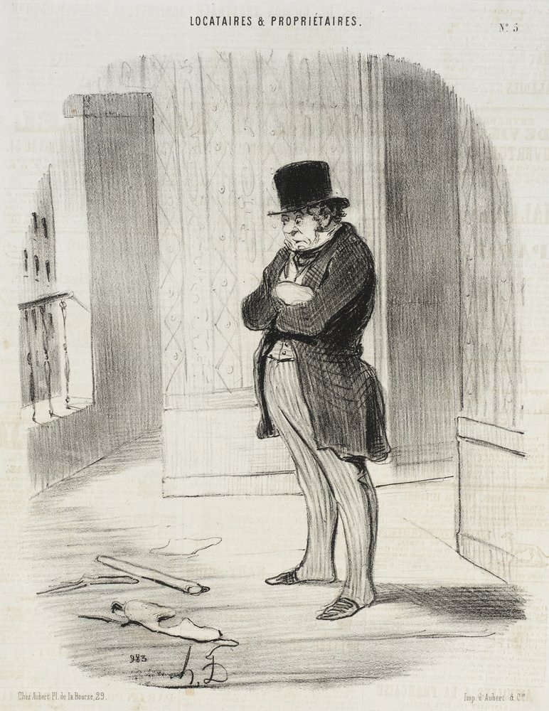 Flyttet!... og for at betale mig tre afdrag... efterlader han mig... af Honoré Daumier