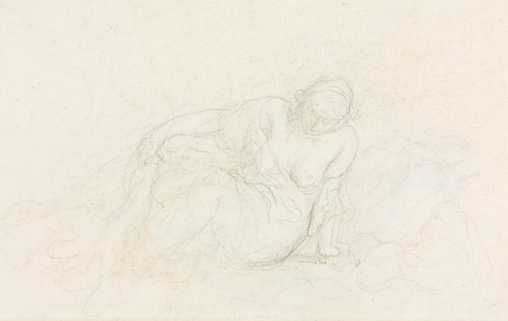 Tilbagelænet kvinde læner sig op ad sin arm (verso) af Honoré Daumier