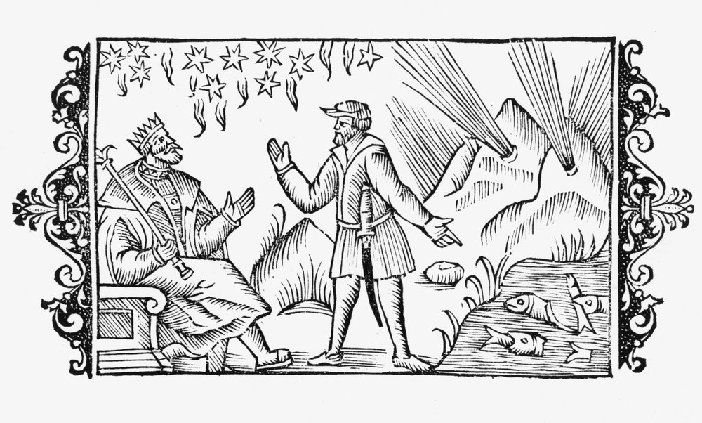 Scene med spådomskunst, illustration fra Historia de Gentibus Septentrionalibus af Olaus Magnus (1490-1558), udgivet i Rom, 1555 af Italian School