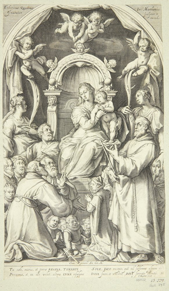 Maria og barnet med mæcener og helgener (Sankta Lucia, Katharina af Alexandria, Frans af Assisi og medlemmer af Zuccaro-familien) af Jacob Matham