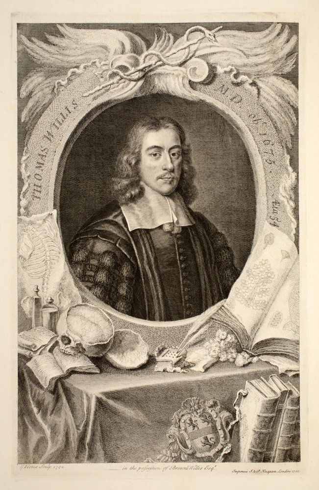Portræt af Thomas Willis, M.D., illustration fra "Heads of Illustrious Persons of Great Britain", udgivet af Knapton, London 1742 af Jacobus Houbraken