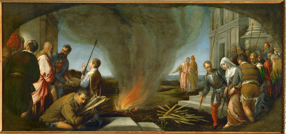 Tamar bliver ført til bålet af Jacopo (1510-92) Bassano