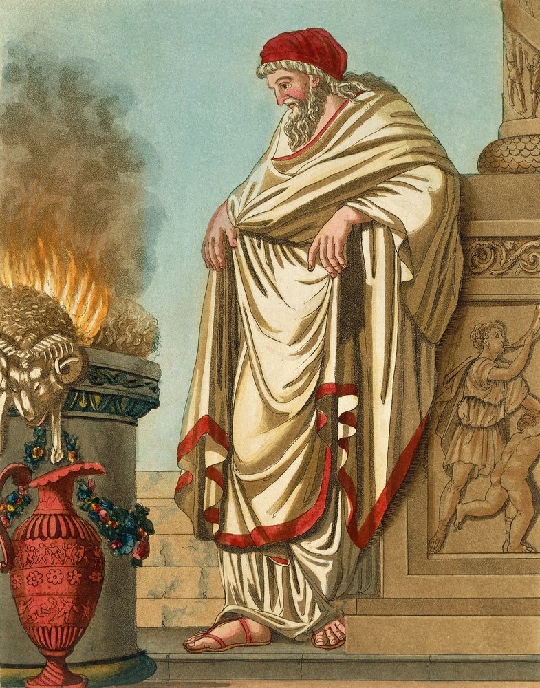 Grand Pontiff, af Jacques Grasset de Saint-Sauveur (1757-1810), gravering fra det antikke Rom, eller historisk og billedlig beskrivelse af alt relateret til romerske folk, deres militær, skikke, religiøse og offentlige liv af Jacques Grasset de Saint-Sauveur