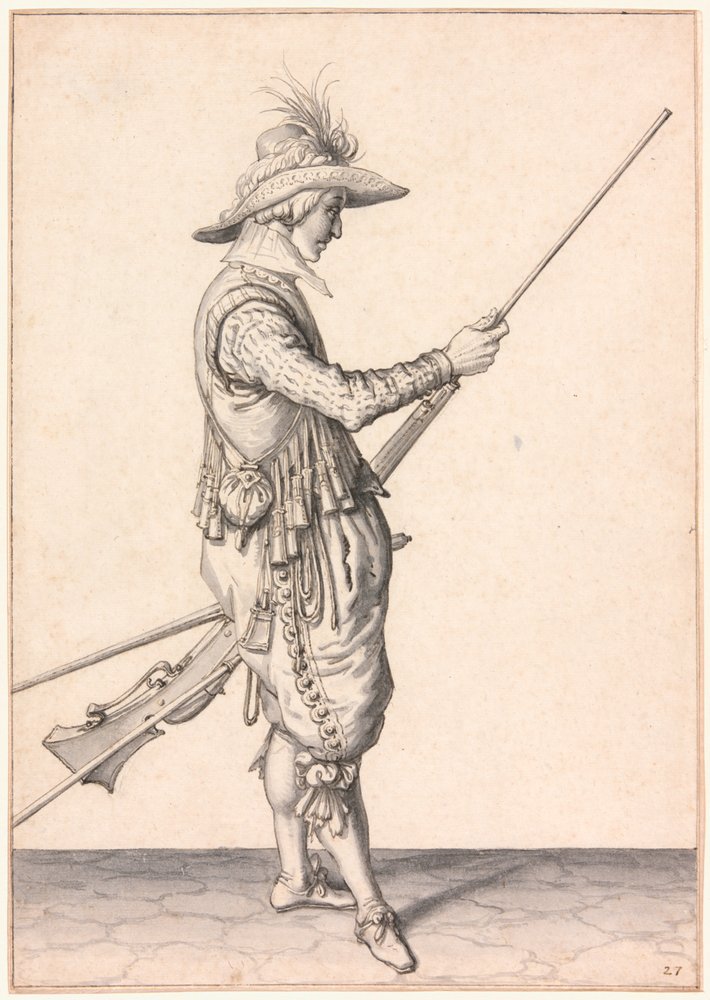 En soldat, der lader en musket, "Ramme in Your Pouder" af Jacques de Gheyn II