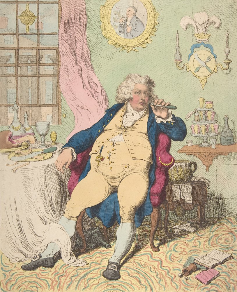 En vellystig person under fordøjelsens rædsler, 2. juli 1792 af James Gillray