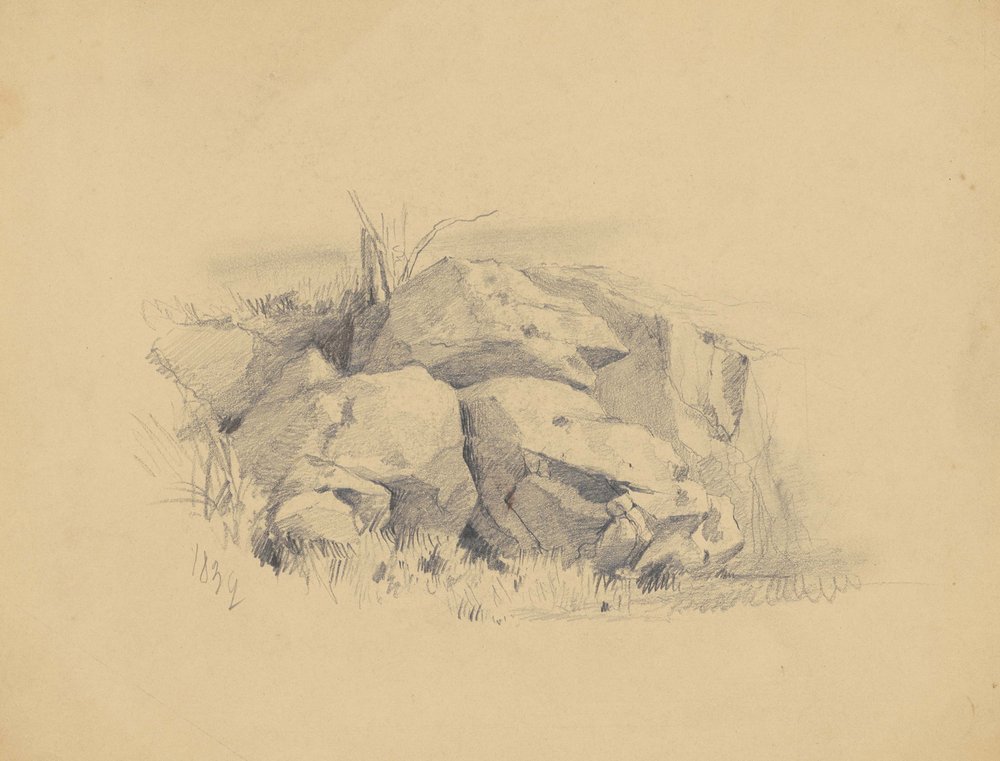 Rocks, 1839 (grafit på vævet papir) af James Goodwin Clonney