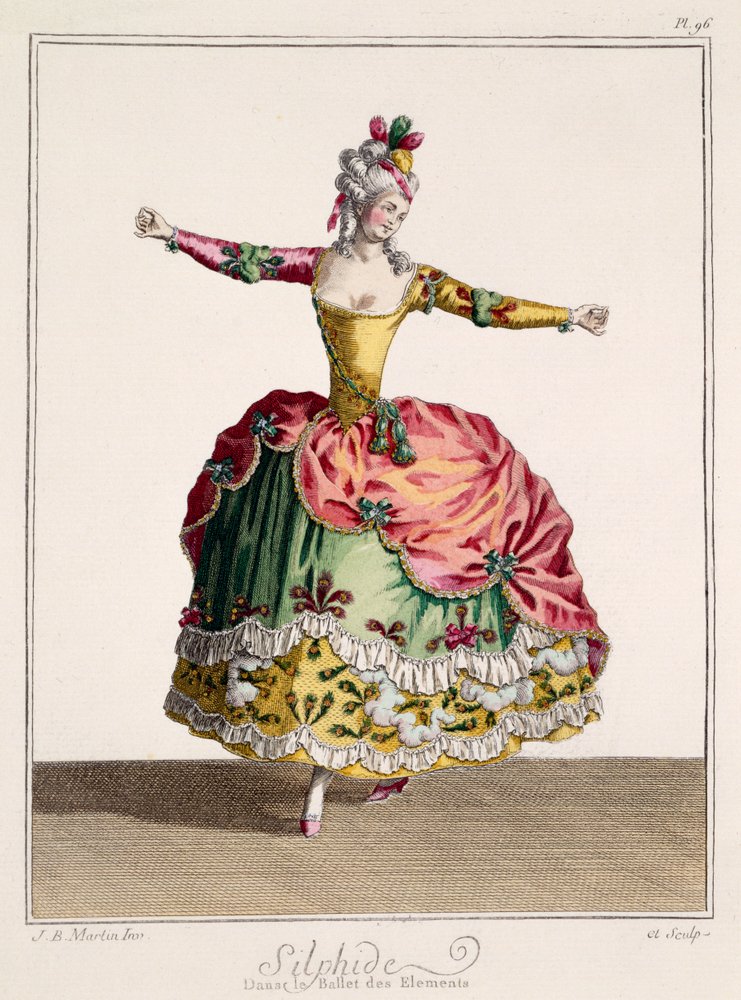 Kostumetegning til Silphide i Elementernes Ballet, sent 18. århundrede af Jean-Baptiste Martin