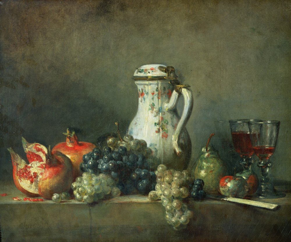 Stilleben med druer og granatæbler, 1763 af Jean-Baptiste Simeon Chardin