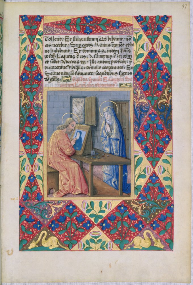 Fru Lat. Q.v.I.126 f.99 St. Luke maler Jomfru Maria, fra Louis dOrleans
