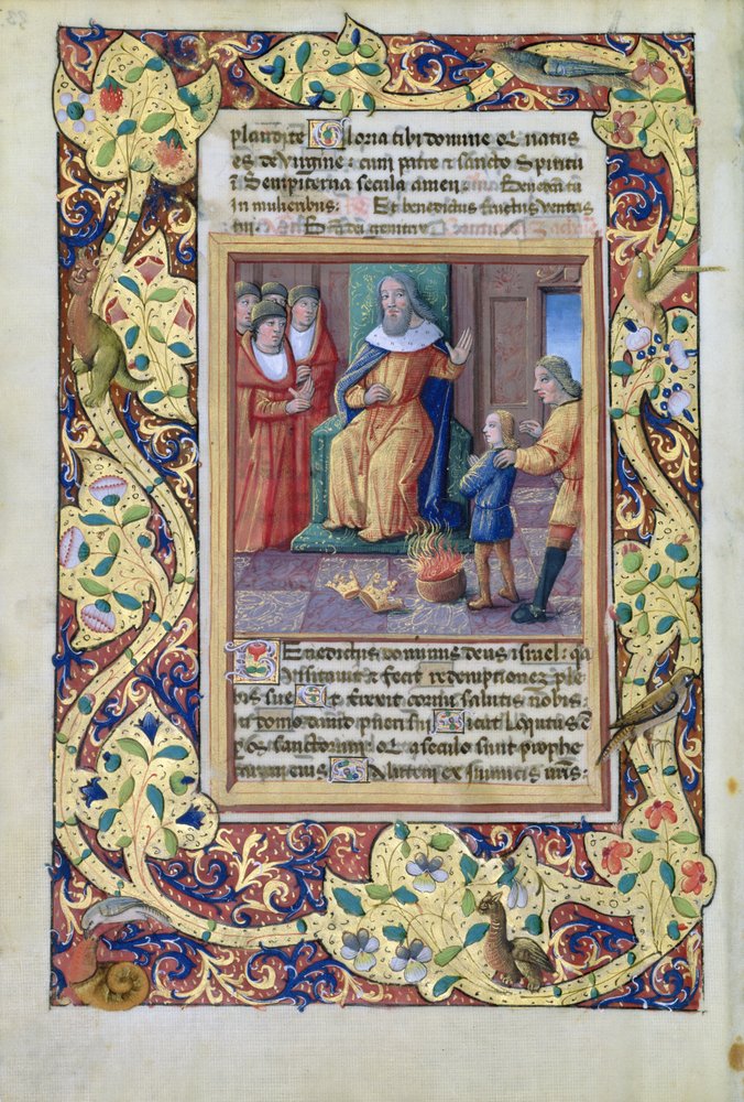 Ms. Lat. Q.v.I.126 fol.23v Josef fortolker Faraos drømme, fra Louis dOrleans' Timebog, 1490 af Jean Colombe