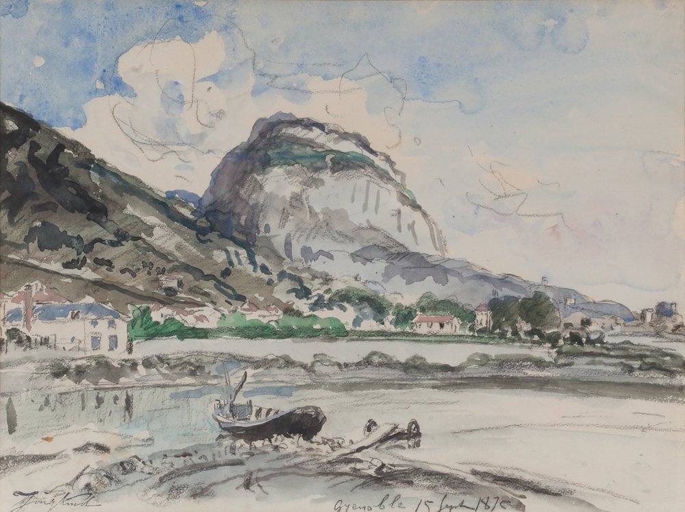 Saint-Eynard nähtynä Île Verte 1875 (akvarelli paperille) af Johan-Barthold Jongkind