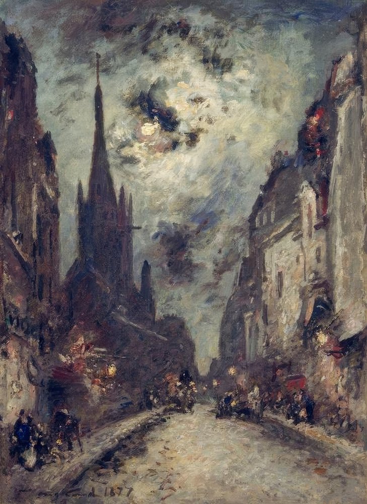 Rue St. Jacques med kirken St. Séverin nær Mondsche af Johan-Barthold Jongkind