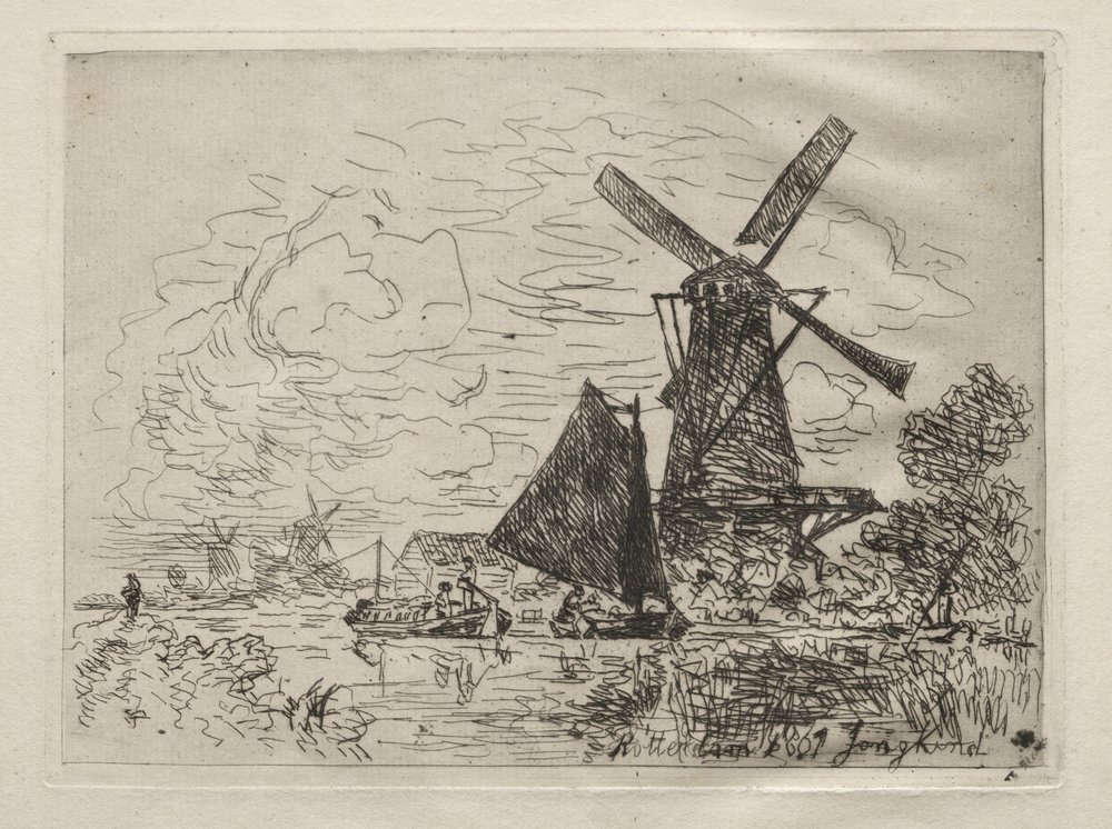 Vindmøller i Holland. af Johan-Barthold Jongkind