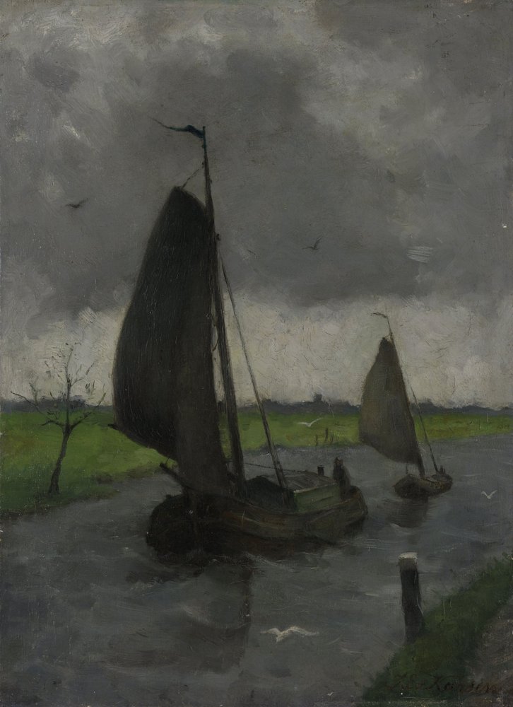 Vandløb med sejlpramme af Johann Eduard Karsen